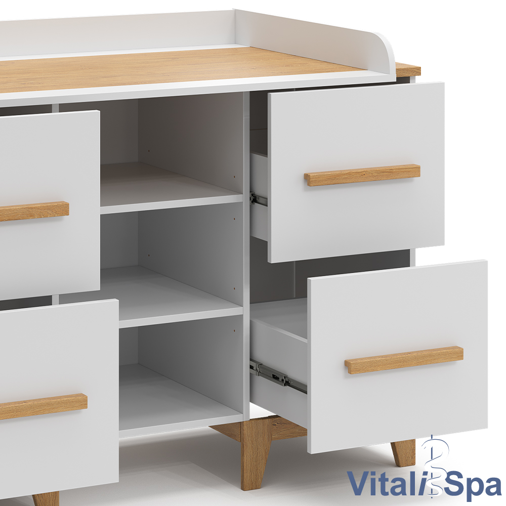 Fasciatoio VitaliSpa Malia XL - Grigio/Rovere, 133x98 Cm Con 3 Cassetti Per Camera Bambini - Foto 12
