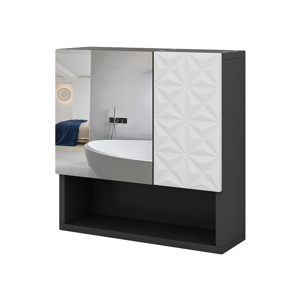 Vicco Bathroom mirror cabinet Black 54 x 55 cm with door and open ...