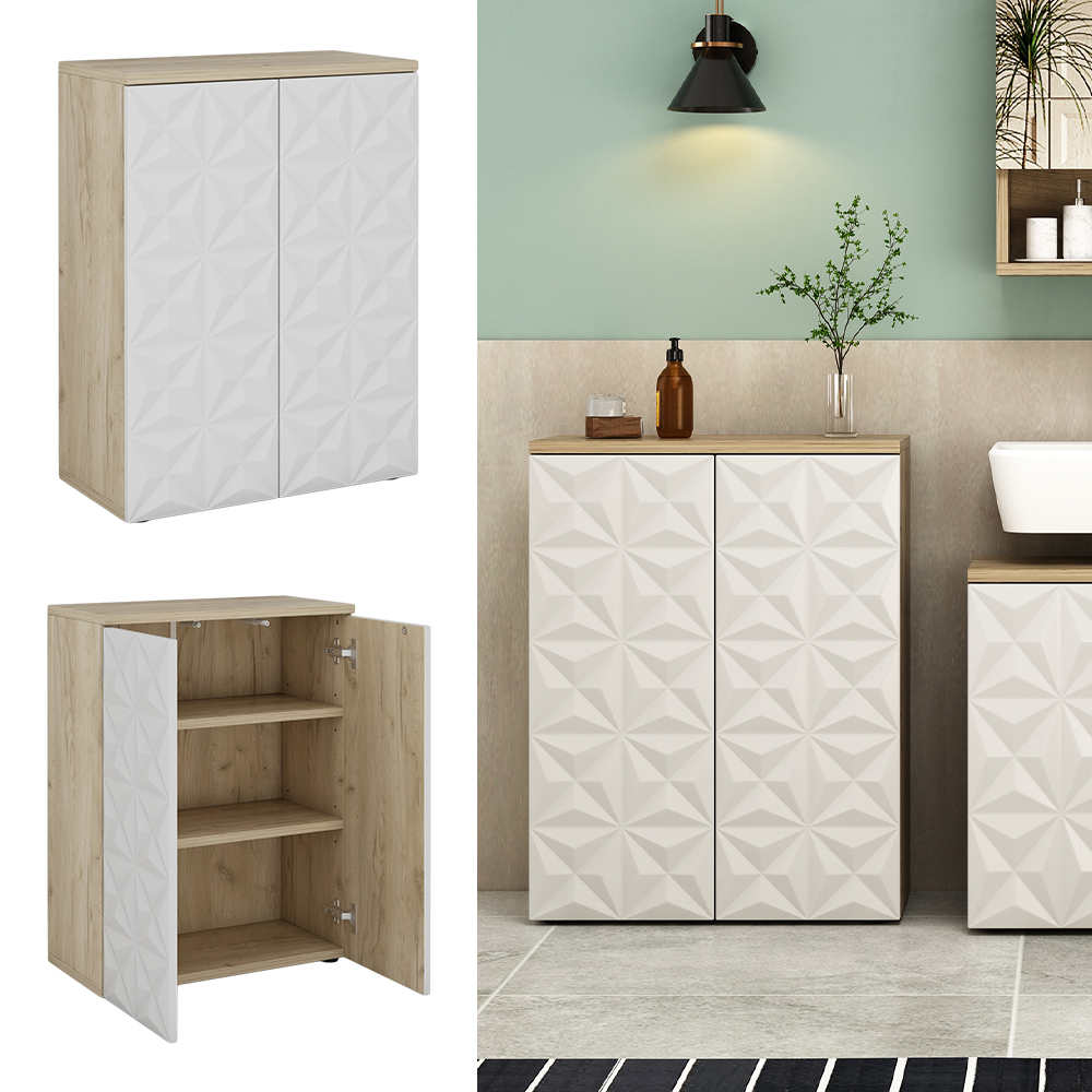 Meuble salle de bain Irma Blanc brillant/Chêne doré 30x95cm Vicco