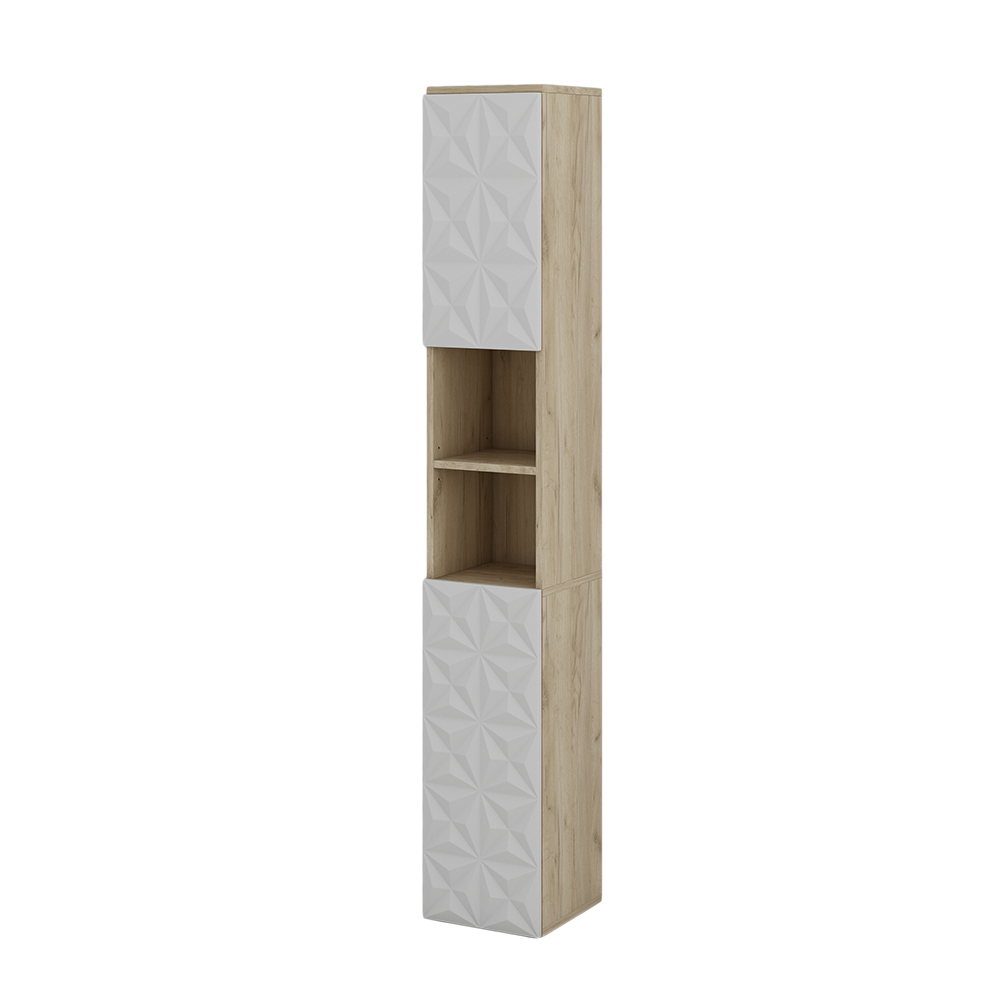 Badschrank "Edge" Weiß/Eiche 30 x 189.5 cm mit 2 Türen und 3 Fächer Vicco
