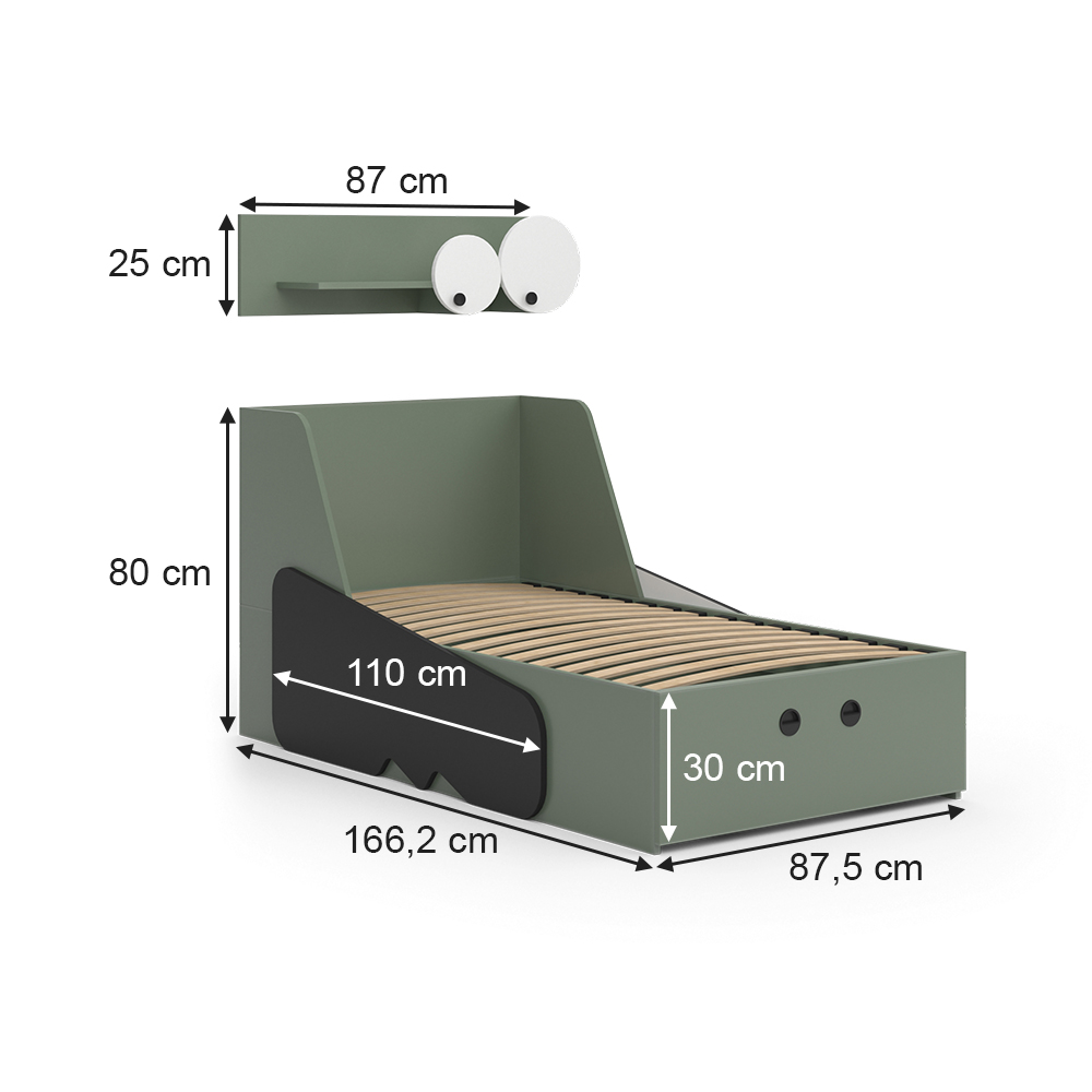 Kinderbett "Krokodil" Grün 80x160 cm mit Schublade und Matratze Vitalispa