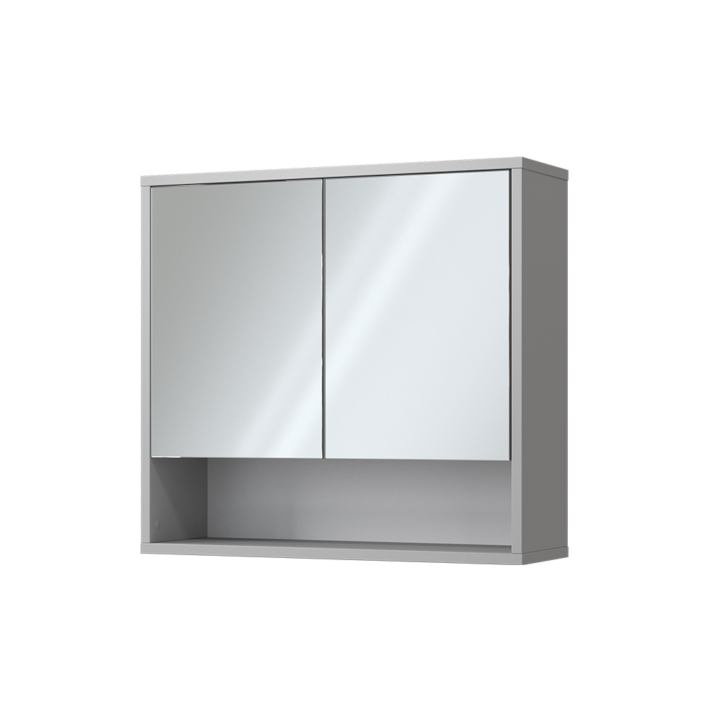 Armoire De Salle De Bain Avec Miroir Joli - 60x60 Cm, Couleur Grège - Rangement Pratique Et Design