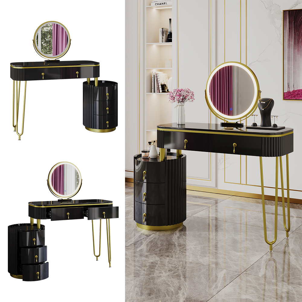 Coiffeuse de Luxe Bobby - Table de maquillage pour femme - Grijs - Miroir LED