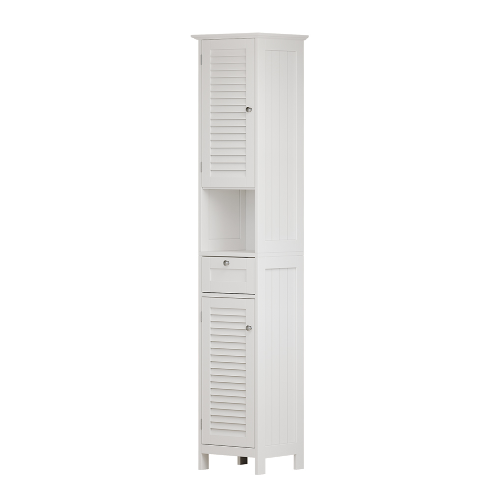 Badschrank "Riad" Weiß 32 x 170 cm mit Türen, Schublade und offenem Fach Vicco