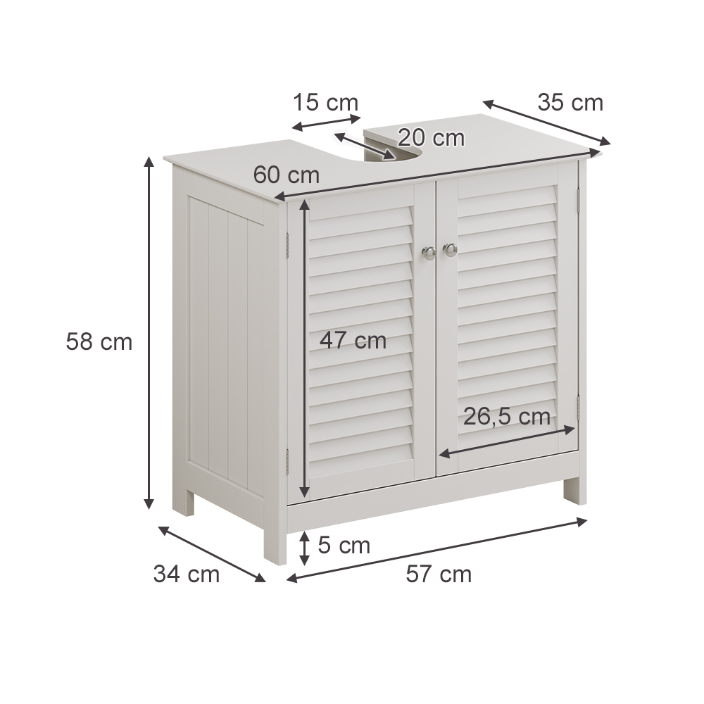 Waschbeckenunterschrank "Riad" Weiß 60 x 58 cm mit 2 Türen Vicco