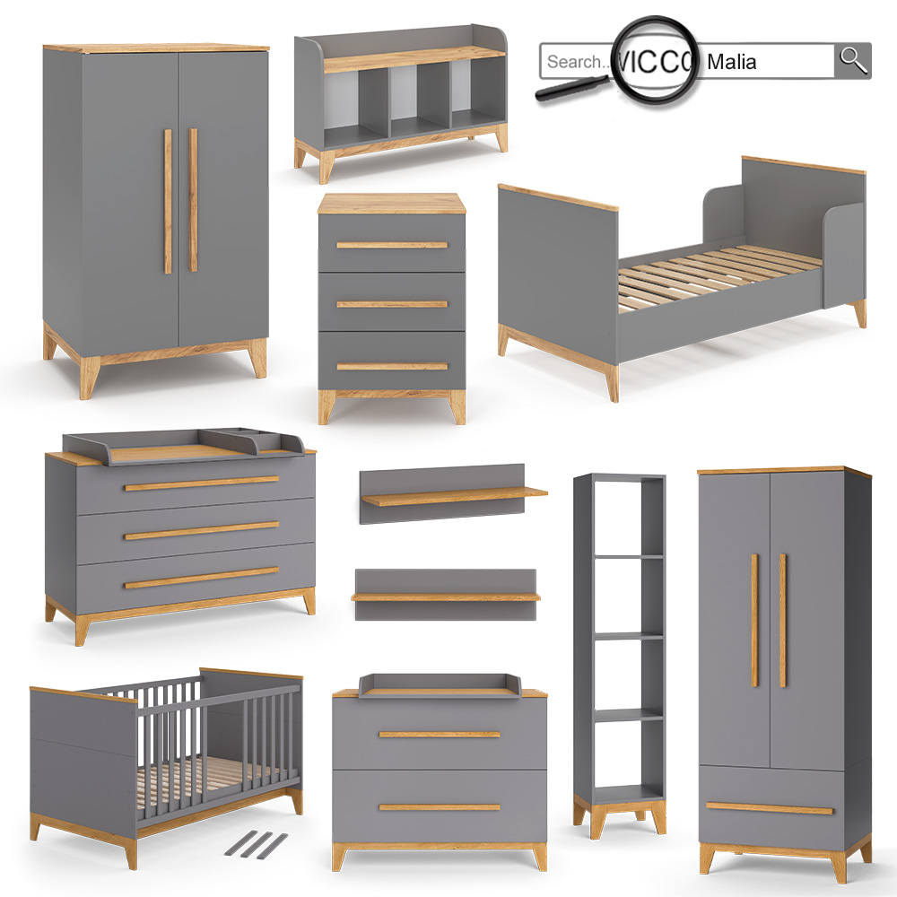 Fasciatoio VitaliSpa Malia XL - Grigio/Rovere, 133x98 Cm Con 3 Cassetti Per Camera Bambini - Foto 11