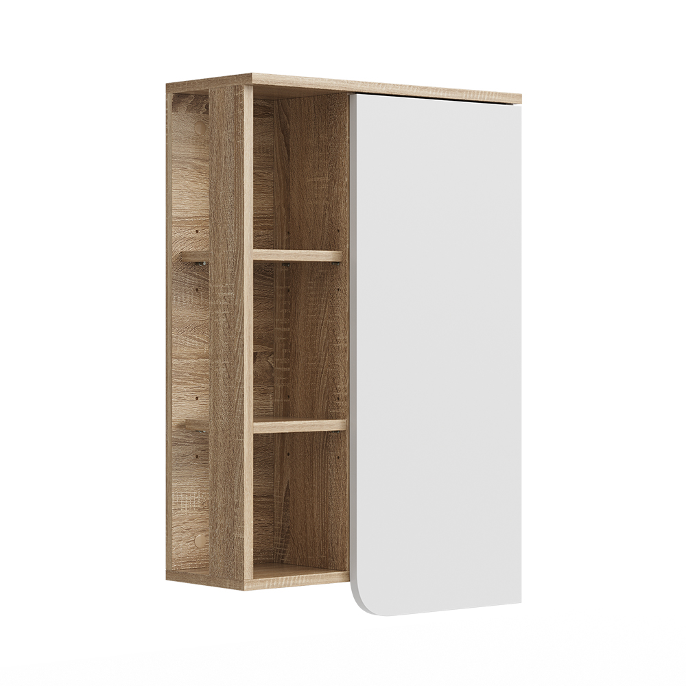 Badschrank "Karen" Sonoma/Weiß 50 x 75 cm mit Tür und offenen Fächern Vicco