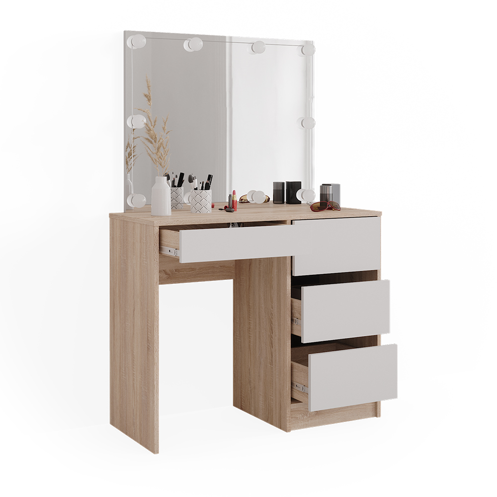 Vicco Coiffeuse Altea, Chêne Doré/blanc, 95cm Avec éclairage LED Et Tabouret 93185511