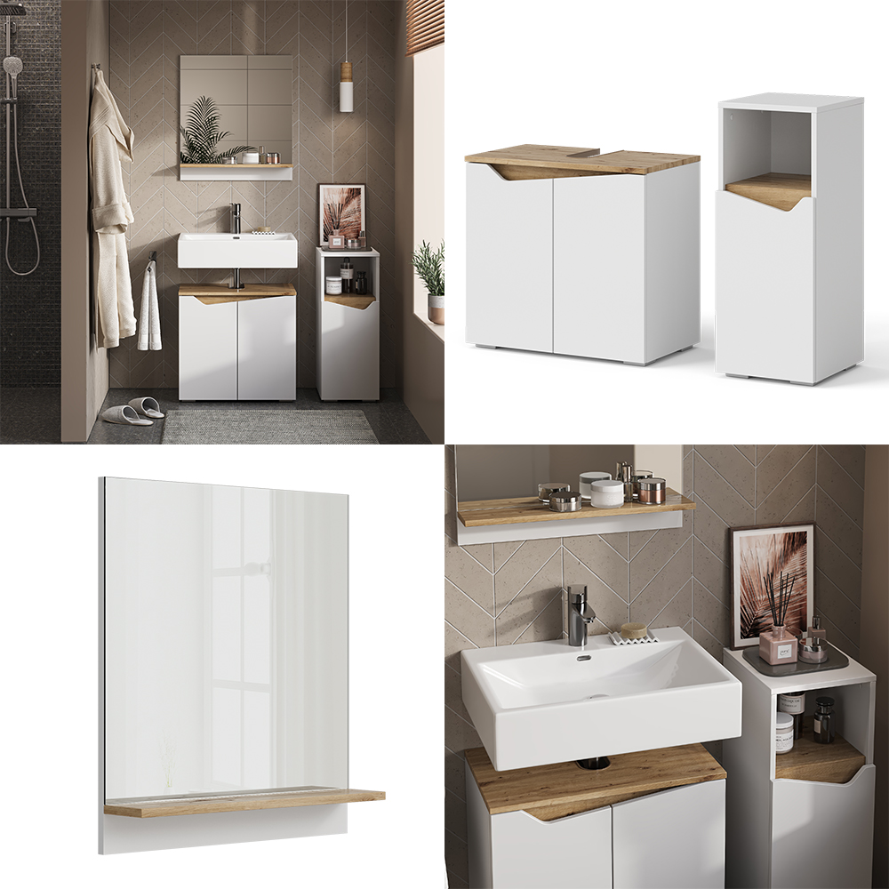 Vicco Bathroom furniture set "Marelle", White/Artisan oak, 3 parts