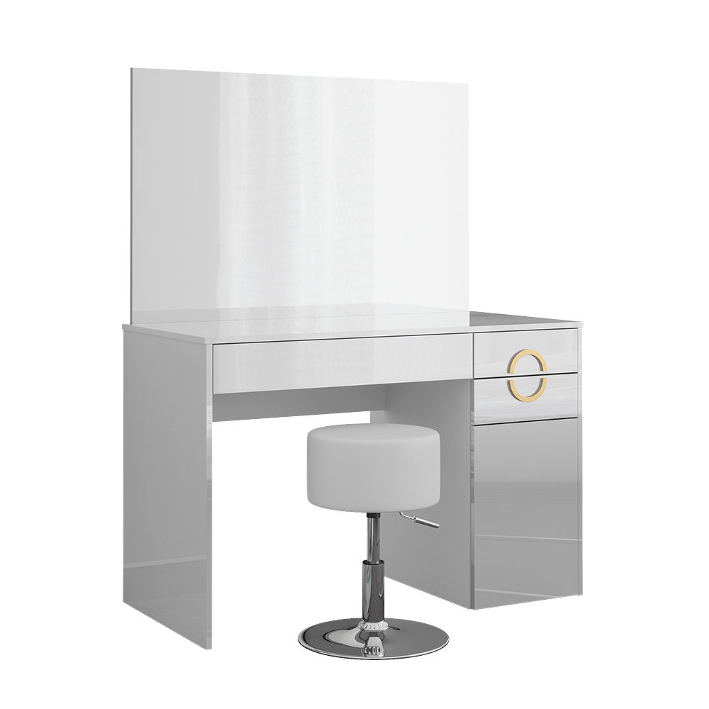 HOMCOM Toeletta da Camera con Specchio e Sgabello in Truciolato Bianco