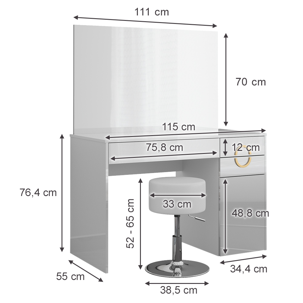 HOMCOM Tavolo da toeletta 3-in-1 con specchio, comodino, sgabello a rotelle, cassetti, Bianco | Aosom Italy
