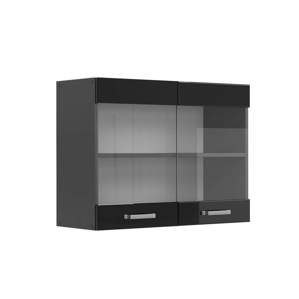 Vicco Glass kitchen "Raul", Black high gloss/Anthracite, 80 cm