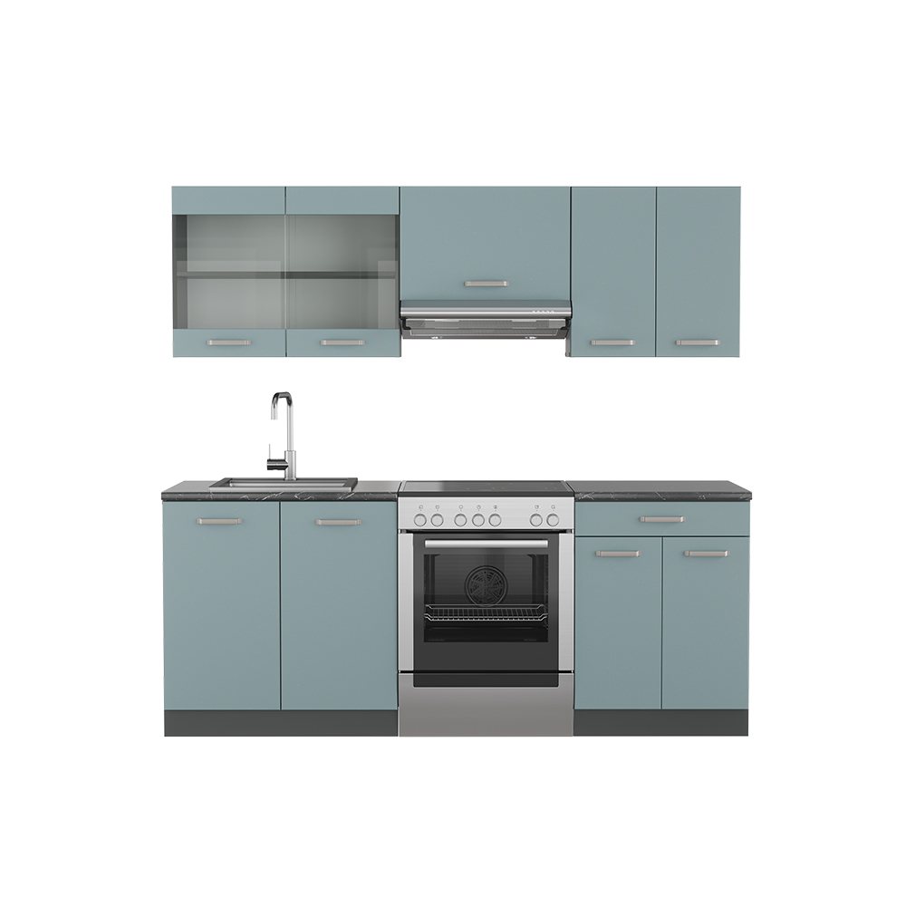 Vicco Küchenzeile "R-Line", Blau-Grau/Anthrazit, 200 cm ohne Arbeitsplatte