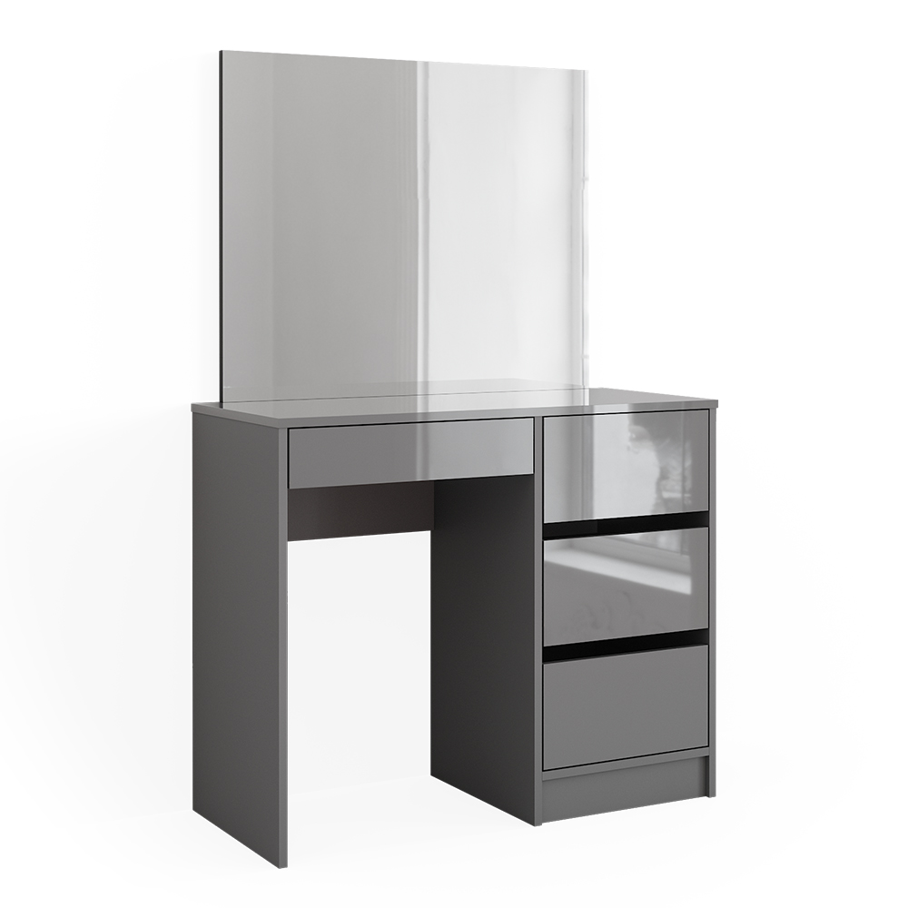 Tavolo Da Toeletta URBNLIVING In Legno Con 3 Cassetti - Grigio, Con Accesso Cavi E Guide Metalliche - 3