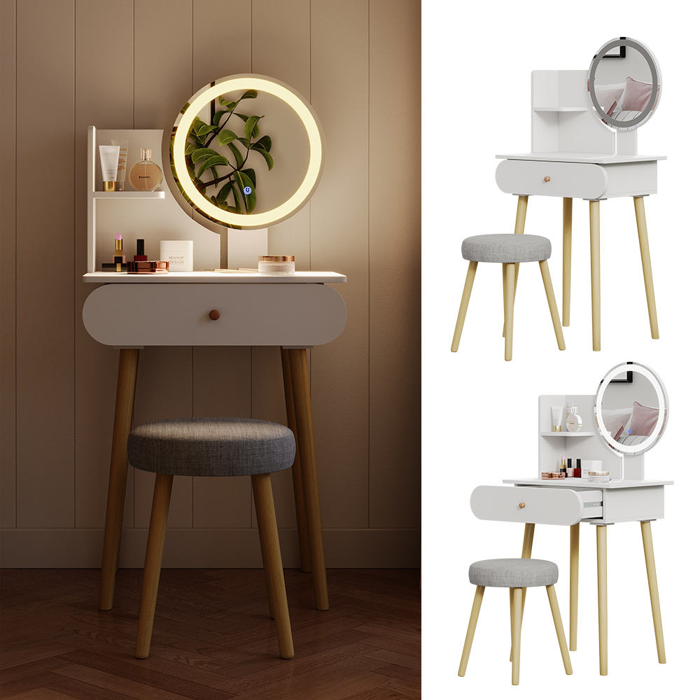 Vicco Irma Kaptafel Wit Hoogglans Kruk & LED