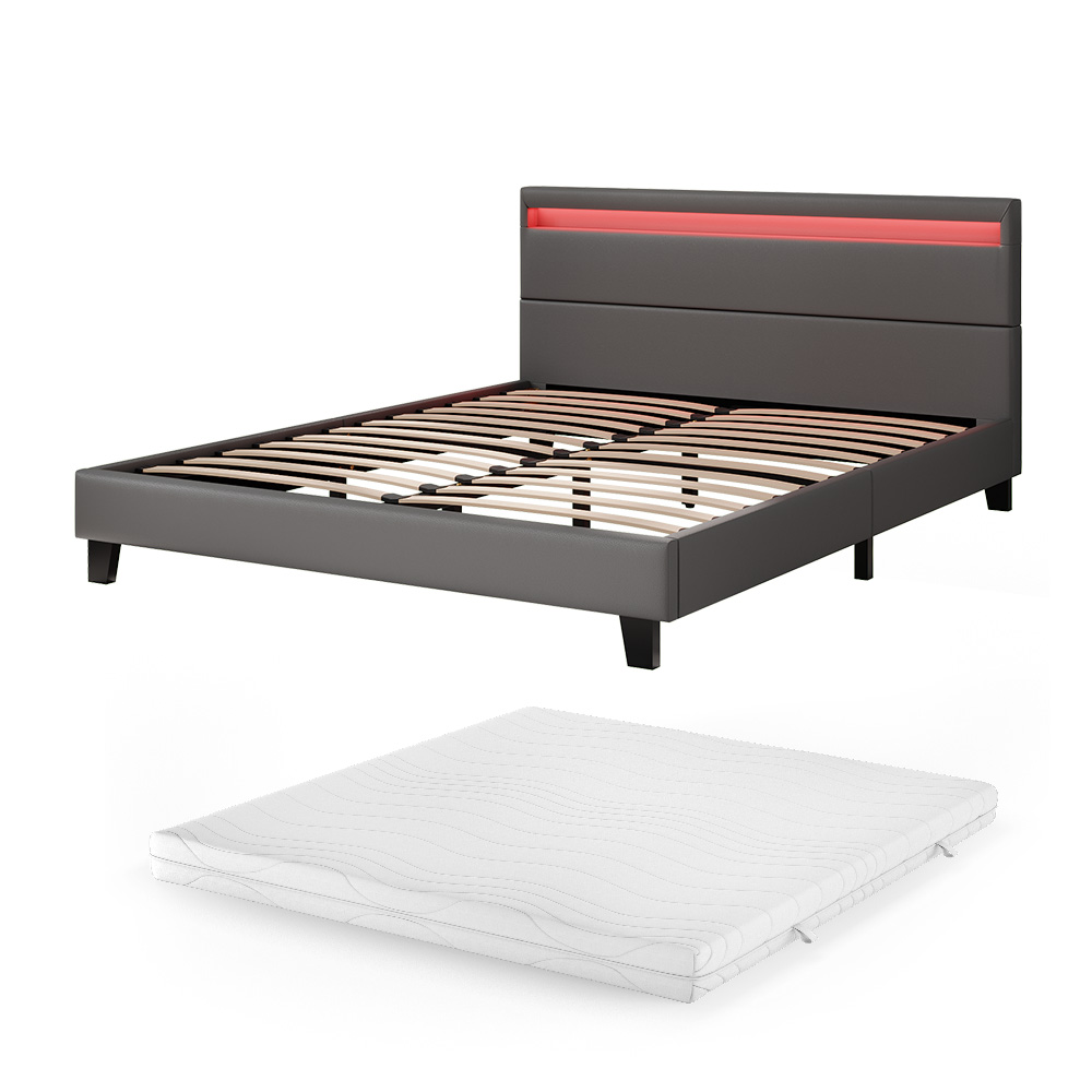 Okvir postelje "Bern", Siva, 200x160 cm z osvetlitvijo LED in ležiščem, Vitalispa