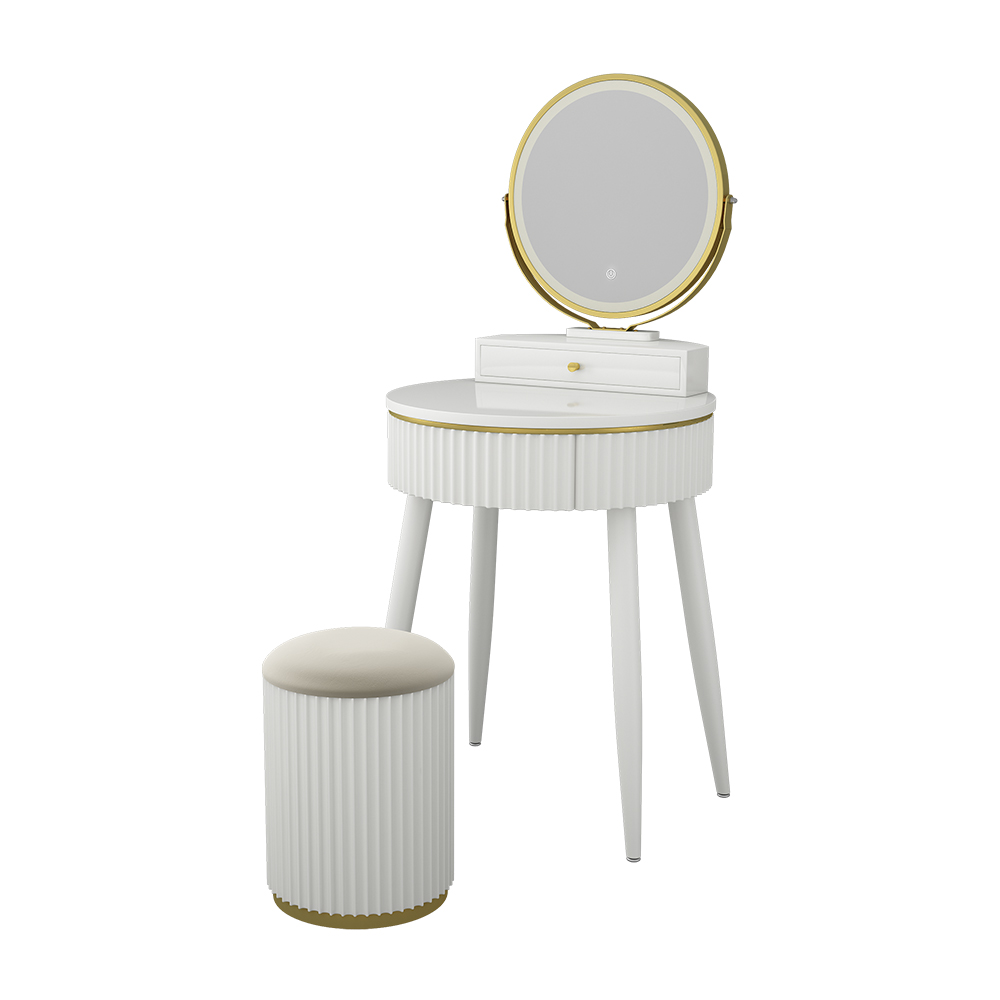 Vicco Toaletna mizica "Gesa", Bela, 60 cm z ogledalom LED v 3 odtenkih bele barve, z možnostjo zatemnitve