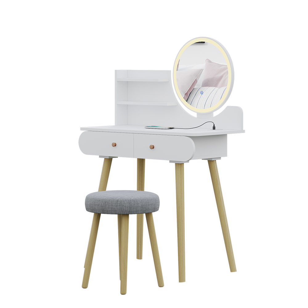 toaletna miza "Edda", Bela, 80 cm z ogledalom LED in polnilno postajo QI, Vicco