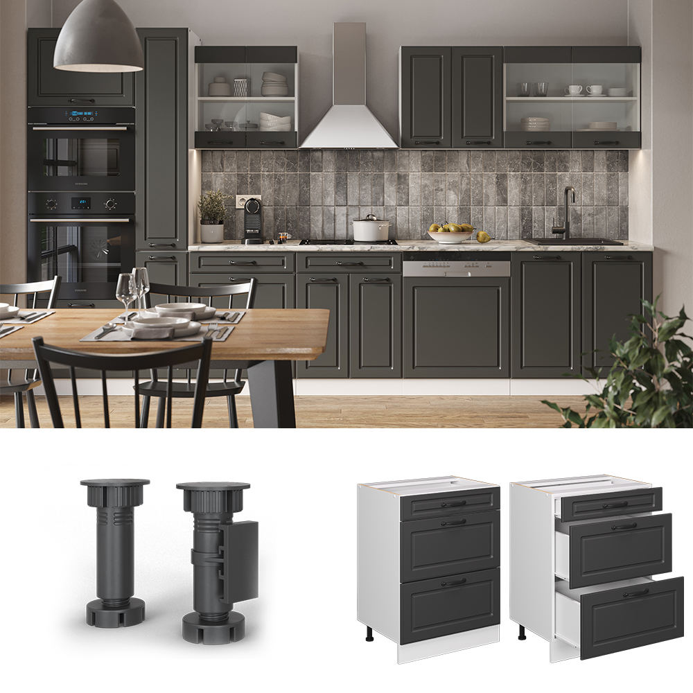 Vicco Fame-Line Küchenunterschrank 60cm - Anthrazit Hochglanz / Goldkraft Eiche Mit Schublade