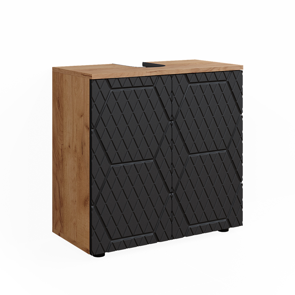 Meuble Sous Vasque Viola 100x60cm Anthracite - Rangement Salle De Bain Avec Étagères Chêne | Design Moderne Et Fonctionnel