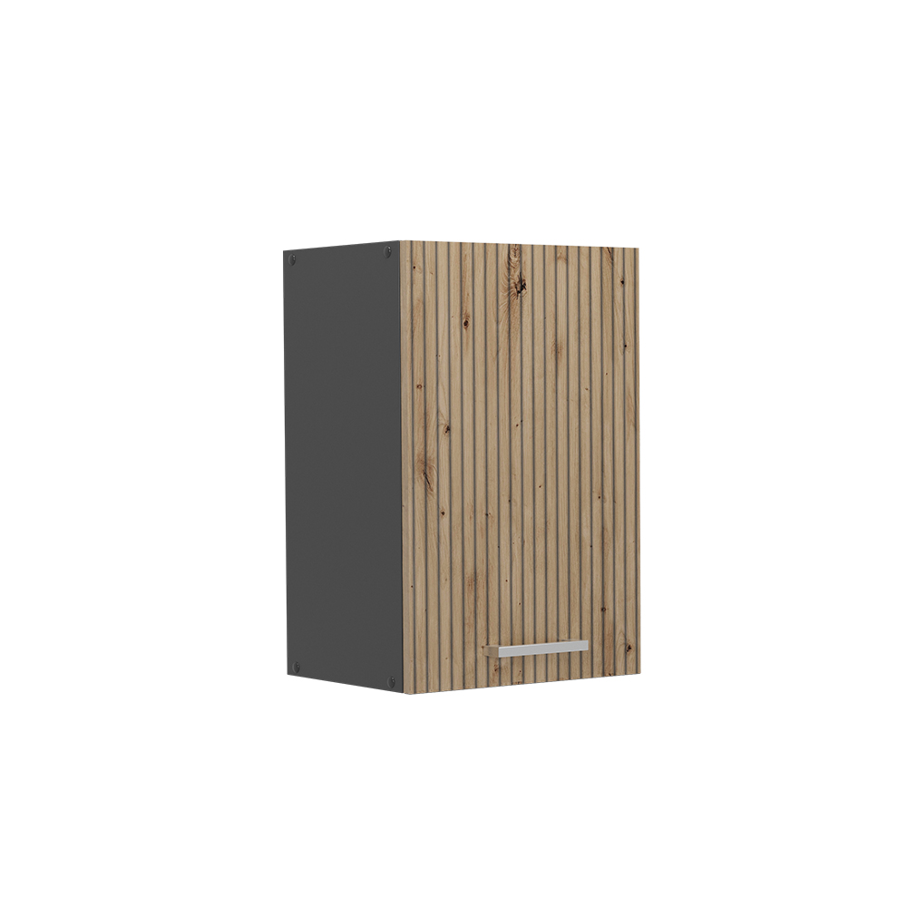 Armoire Murale De Salle De Bain Edelin - 35x120x32 Cm - 4 Compartiments - Couleur Anthracite/Artisan - En Panneau De Particules