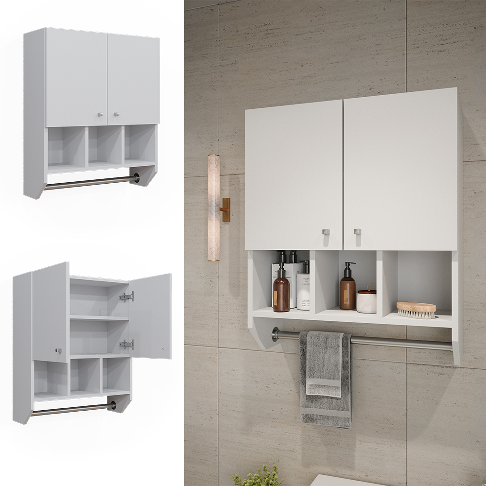 Vicco Armoire Suspendue R-Line, Blanc Haute Brillance, 60cm Avec Portes Vitrees 93211213