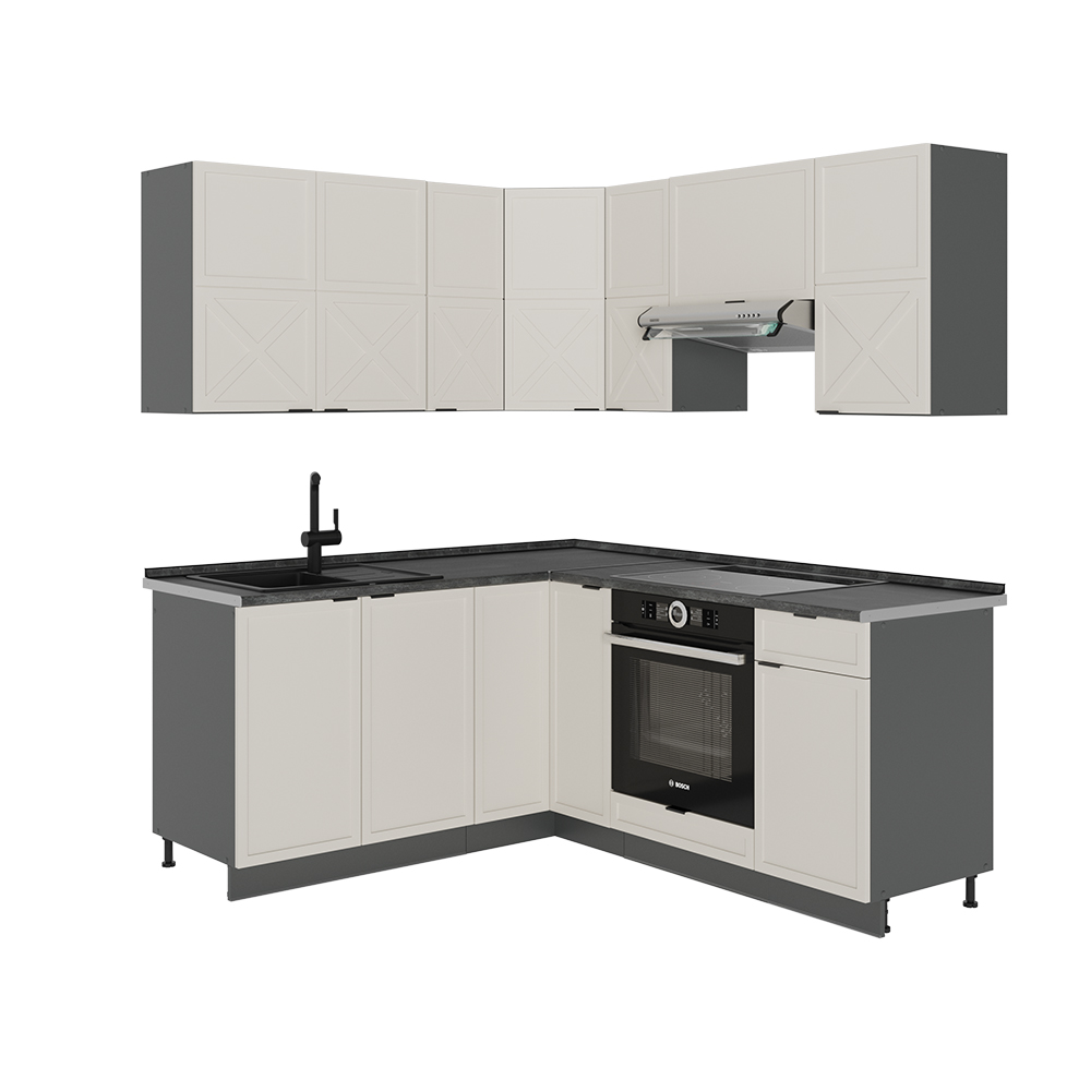 Cuisine équipée Angle Fame-Line Vicco – Style Rustique – Anthracite Et Blanc – Neuve