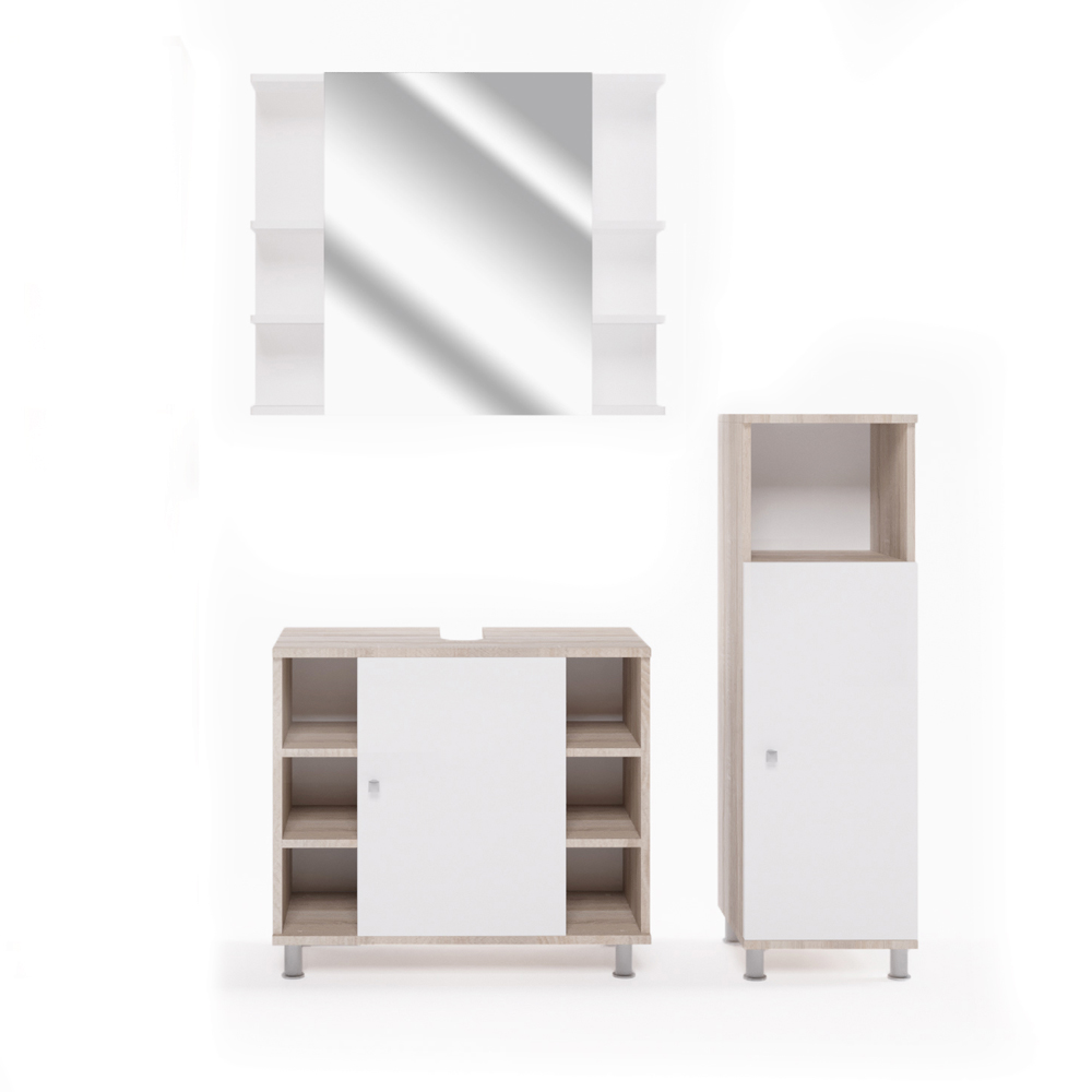 Vicco Badmöbel-Set Irma Eiche Grün 4-teilig Midischrank 81 cm