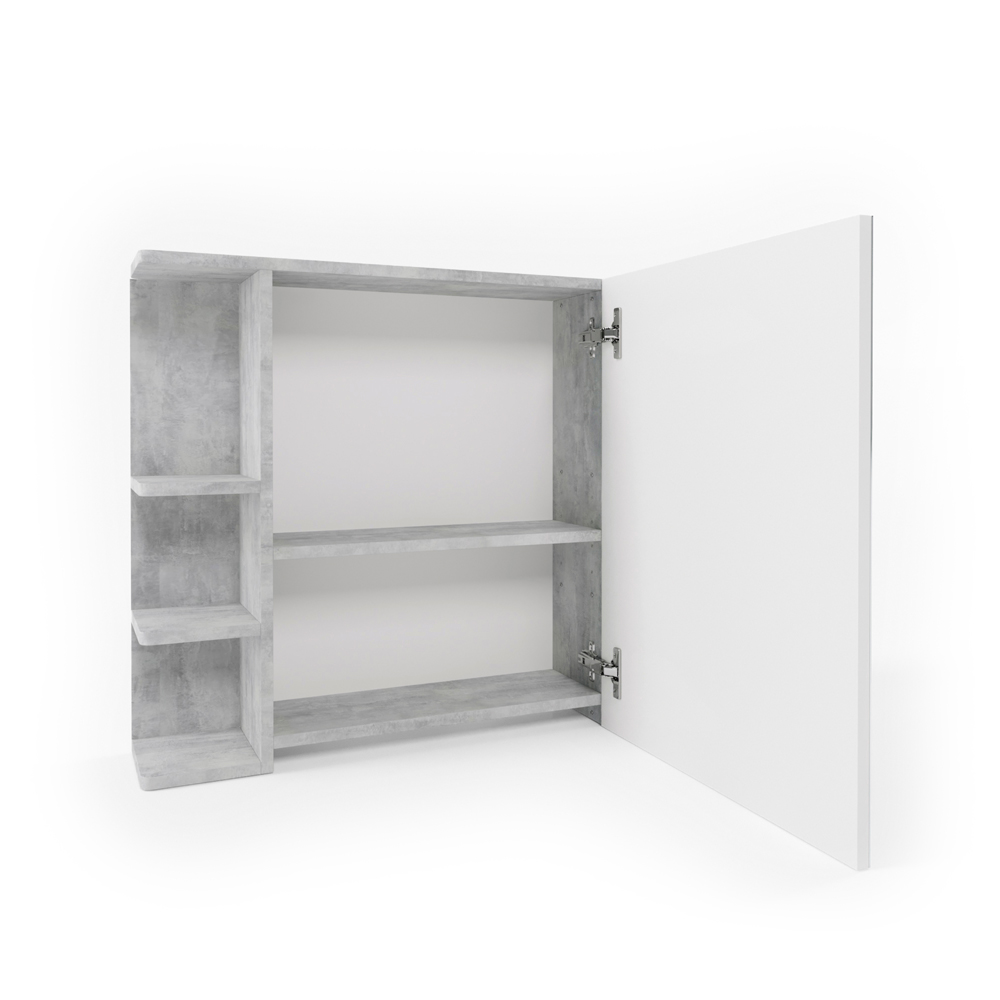 Kopalniška omarica z ogledalom "Fynn", Beton/Bela, 80 x 64 cm, Vicco