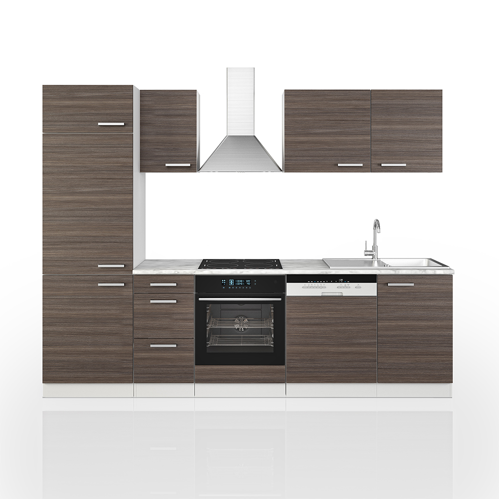 Kuhinjski blok "Optima", Dragocena siva/bela, 270 cm brez delovne plošče, Vicco