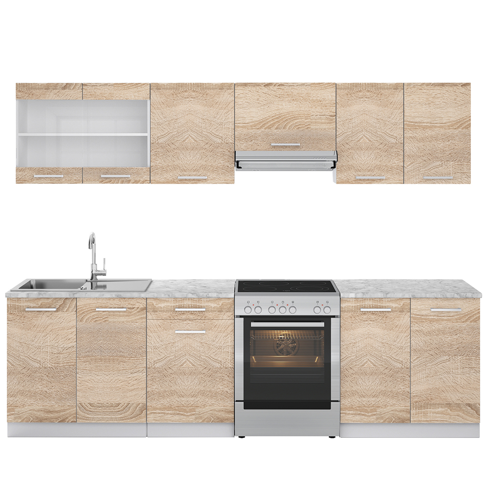 Küchenzeile "Raul" Sonoma/Weiß 270 cm mit Arbeitsplatte Vicco