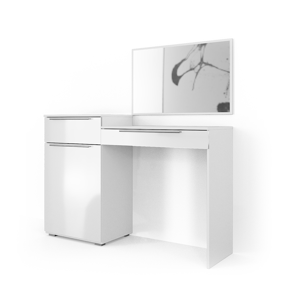 Meblowa 1 Coiffeuse/Table de Maquillage avec Commode intégrée Carla - Blanc - Eclairée par 12 Ampoules LED - Fabrication européenne