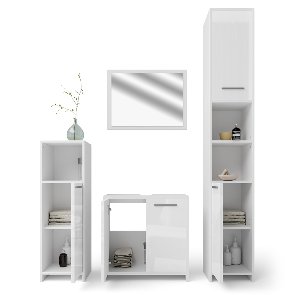 Vicco Badmöbel-Set Kiko 3-teilig In Weiß - Mit Waschtischunterschrank Und Midischrank