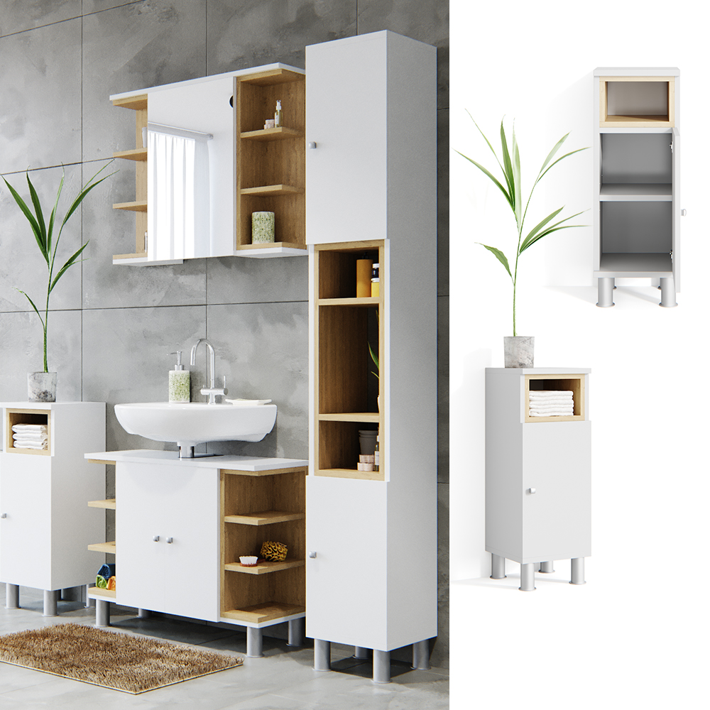 meuble de rangement de salle de bain "Aquis", Blanc/Sonoma, 30 x 81.8 cm, Vicco