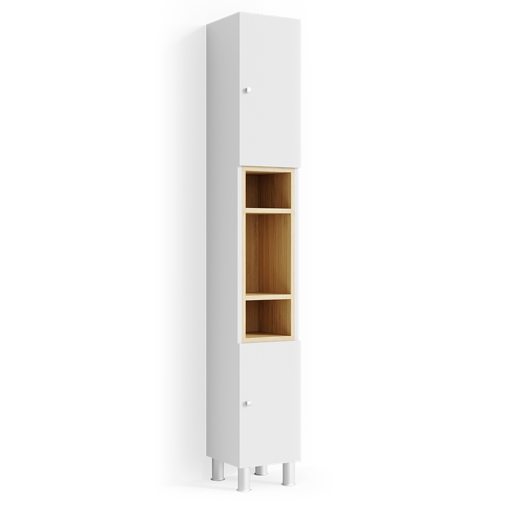 Apothekerschrank 30 Cm Breit 200cm Hoch Bad-Hochschrank "Aquis" in Weiß/Holz kaufen | OK-living