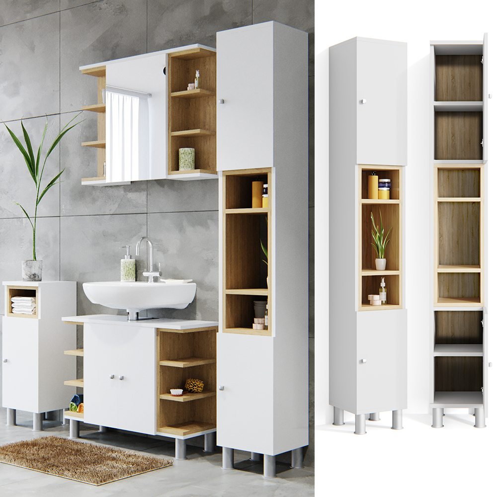 meuble de rangement de salle de bain "Aquis", Blanc/Sonoma, 30 x 200 cm, Vicco