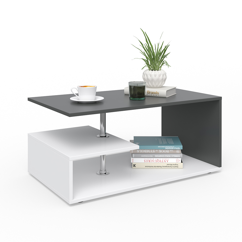 Table basse "Guillermo", Blanc/Anthracite, 91 x 41 cm, Vicco