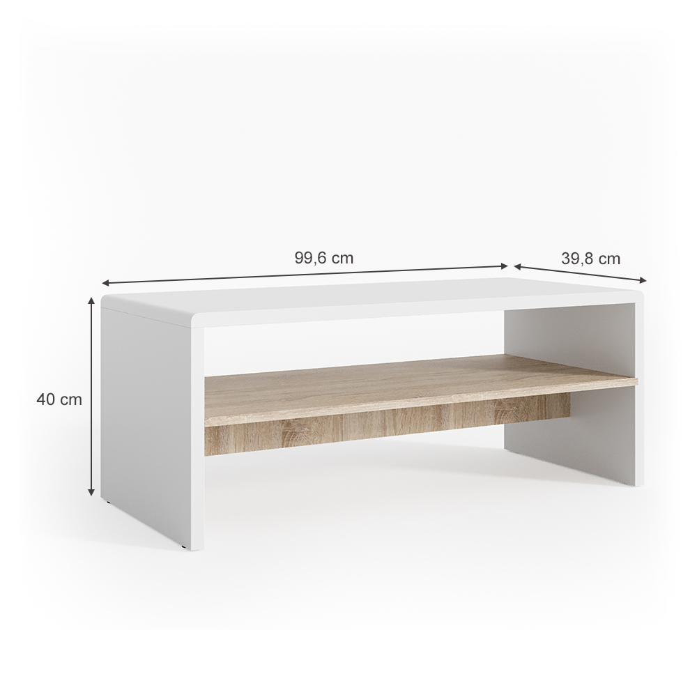 Table basse , Blanc/Sonoma, 99 x 40 cm, Vicco