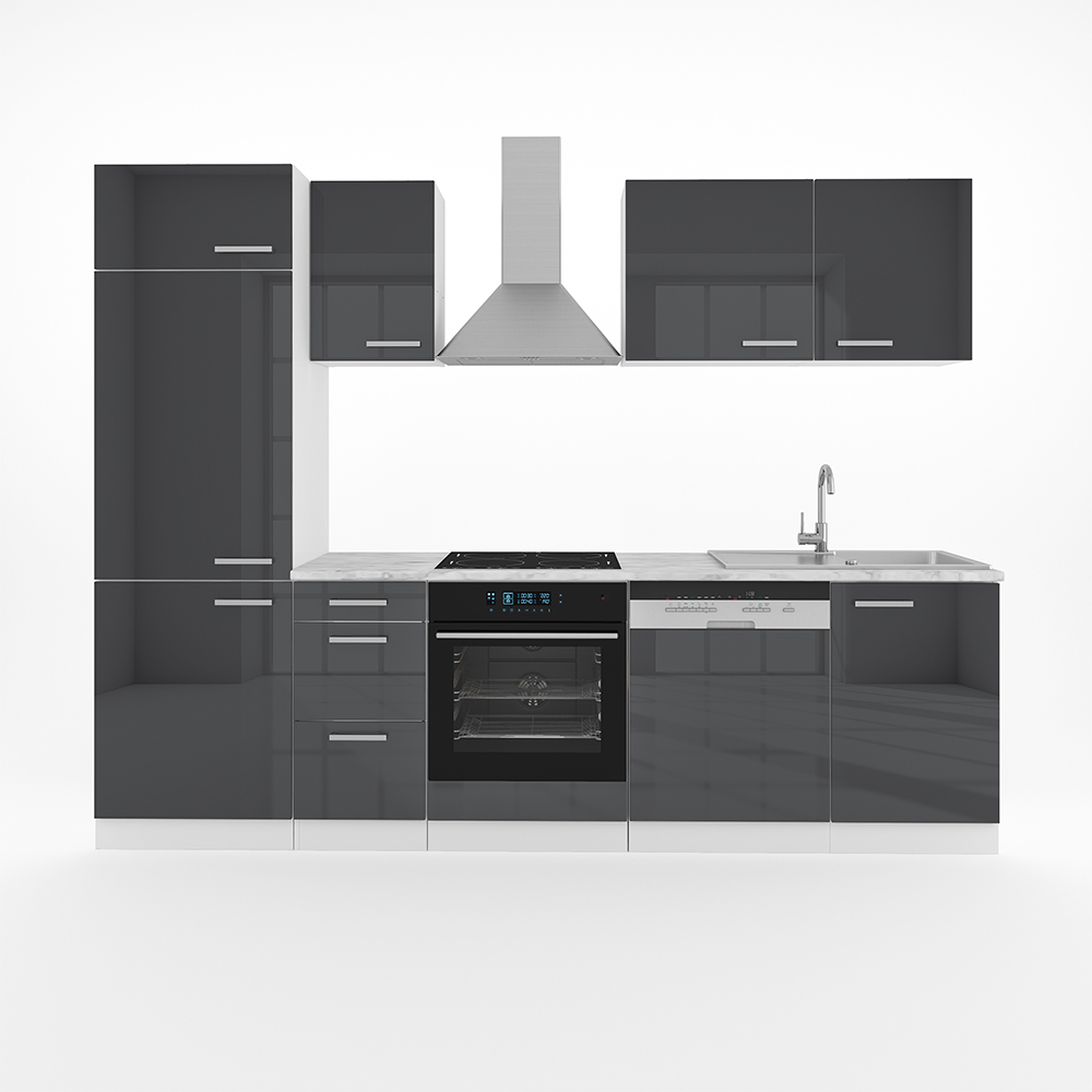 Kuhinjski blok "Optima", Antracit visok sijaj/bela, 270 cm brez delovne plošče, Vicco