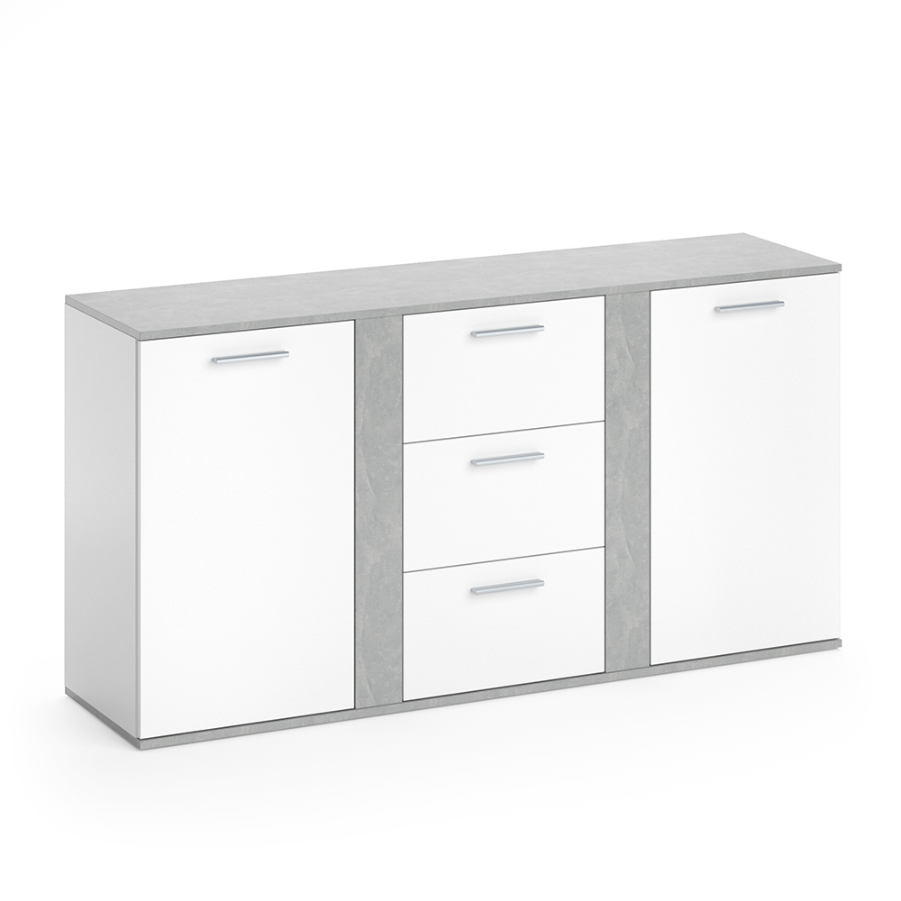 commode avec tiroirs "Novelli", Béton/Blanc, 155 x 80 cm avec tiroirs, Vicco