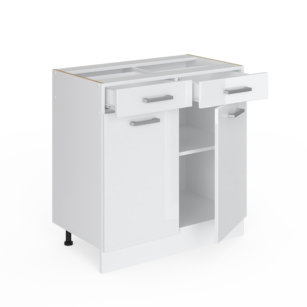 Küchenunterschrank "R-Line" Weiß Hochglanz/Weiß 80 cm ohne Arbeitsplatte Vicco