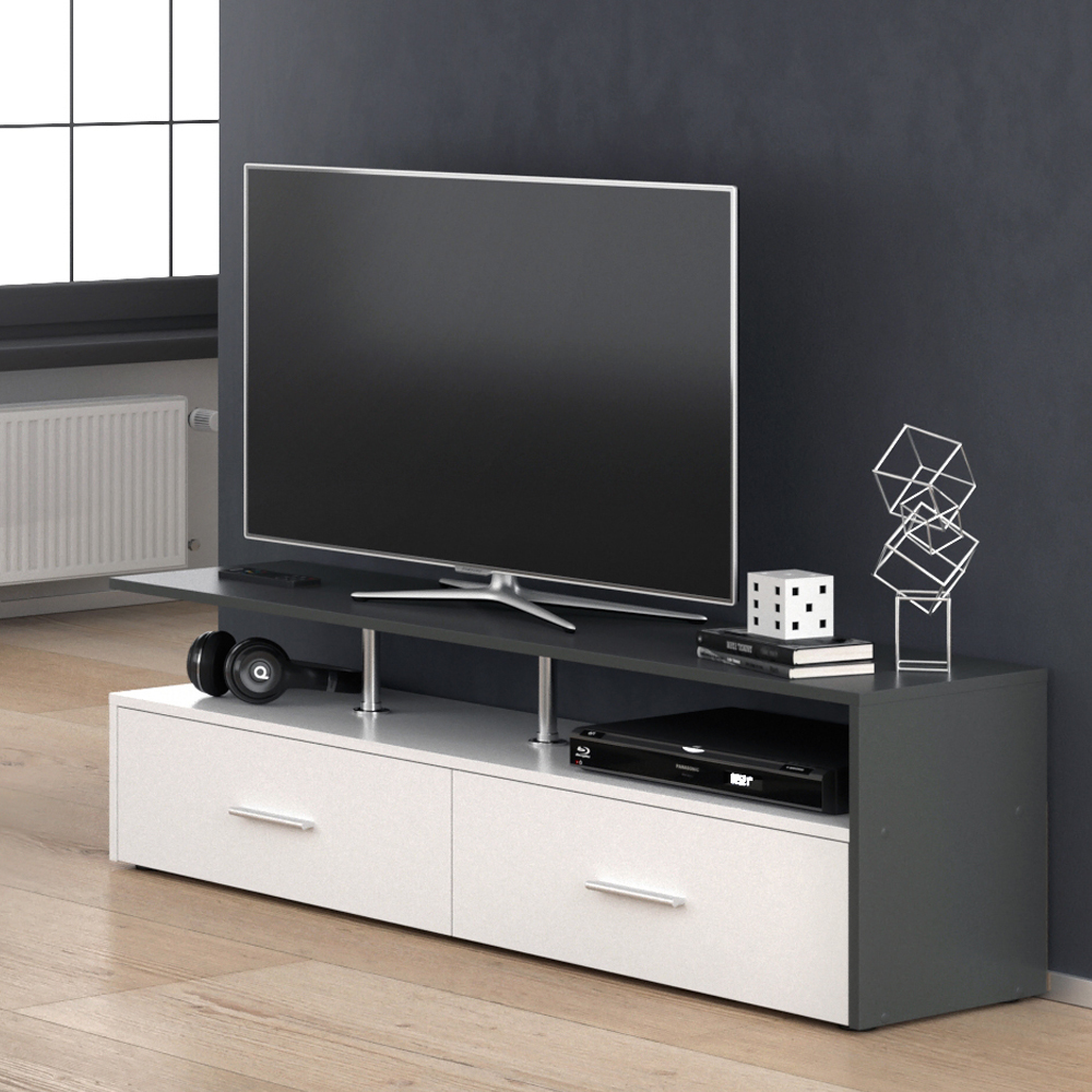 meuble tv "Amato", Blanc/Anthracite, 140 x 41.6 cm, Vicco