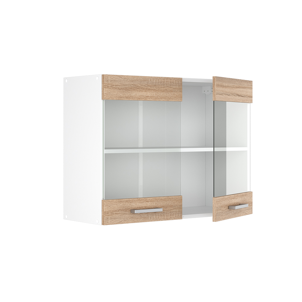 Küchenschrank Glas "R-Line" Sonoma/Weiß 80 cm Vicco