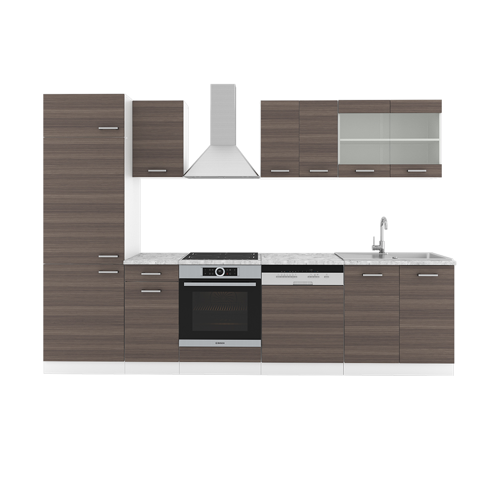 Küchenzeile "R-Line" Edelgrau/Weiß 300 cm mit Arbeitsplatte Vicco