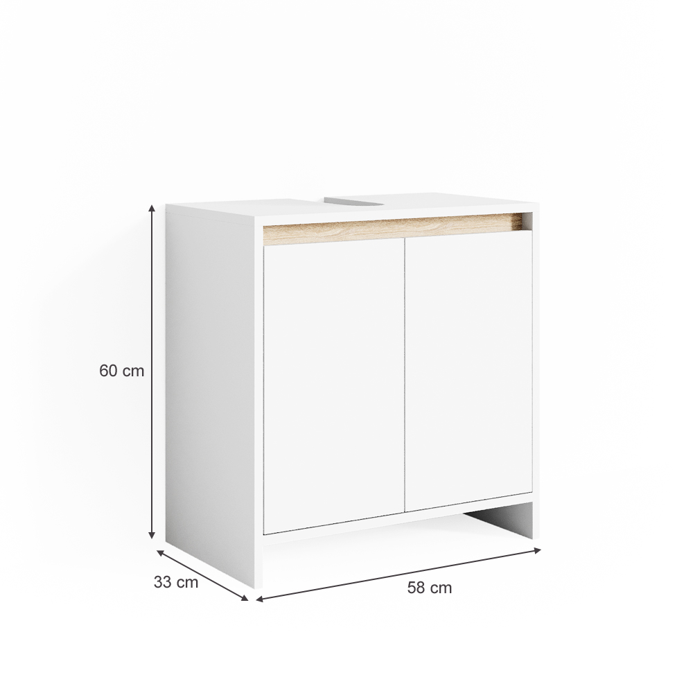 meuble sous vasque simple "Emma", Blanc/Sonoma, 58 x 60 cm, Vicco