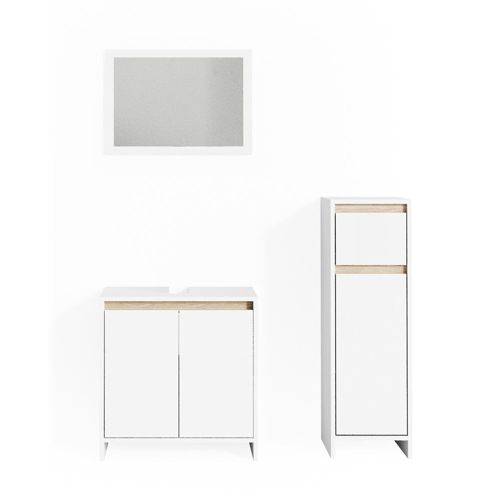 Set Mobili Bagno Vicco Beatrice - 4 Pezzi, Bianco E Rovere, Design Moderno E Funzionale - Foto 3