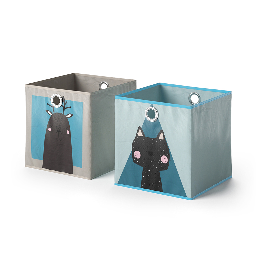 Boîte pliante , gris/bleu, 30 x 30 cm Lot de 2, Vicco
