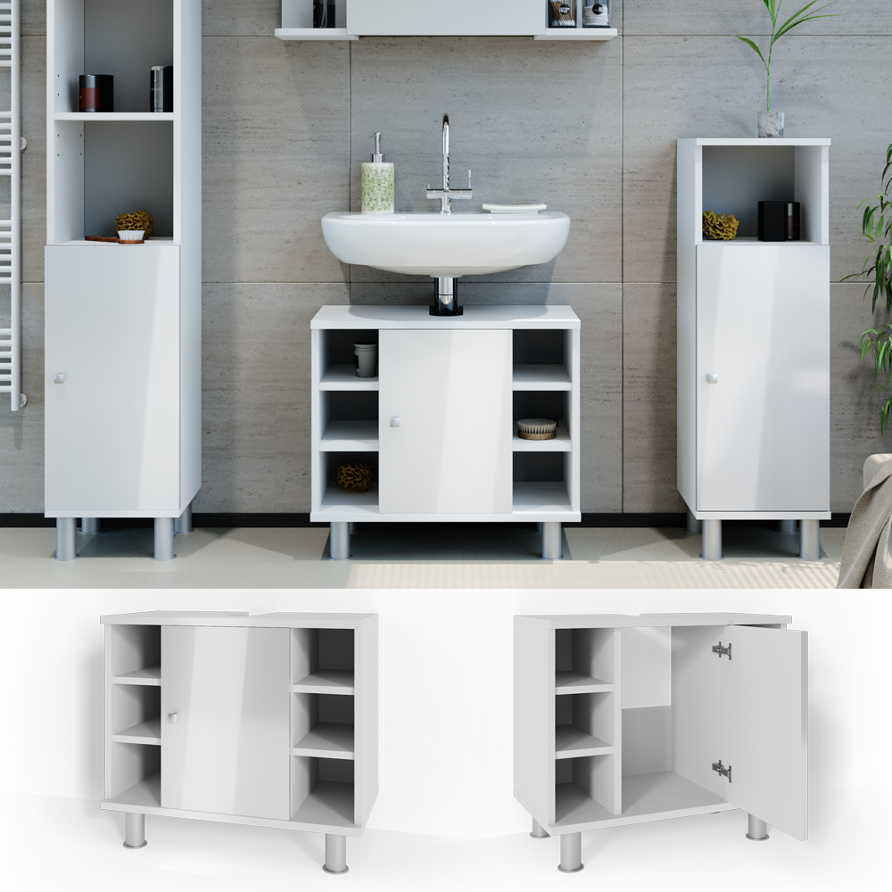 meuble sous vasque simple "Fynn", Blanc Haute brillance, 60 x 54 cm, Vicco