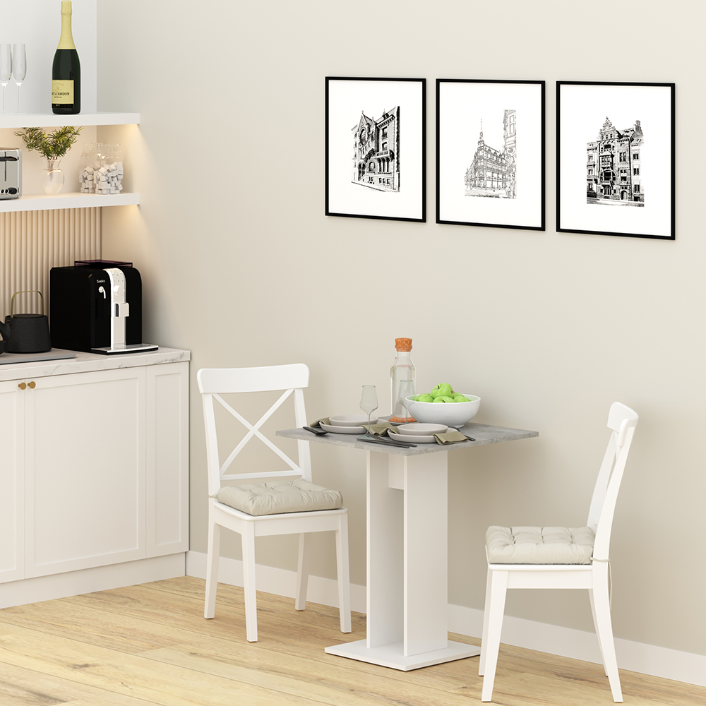 Table de salle à manger "Ewert", Béton/Blanc, 65 x 65 cm, Vicco
