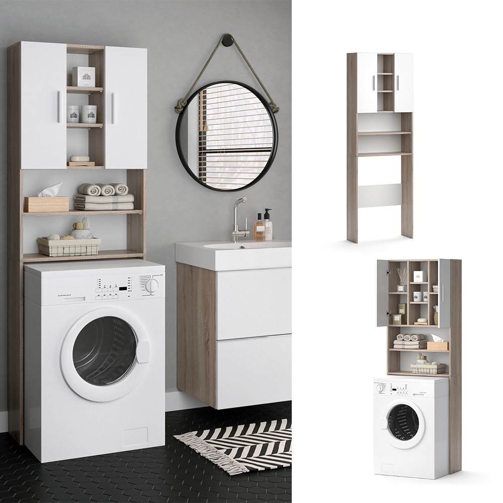 armoire machine à laver "Luis", Sonoma/Blanc, 190 x 64 cm, Vicco